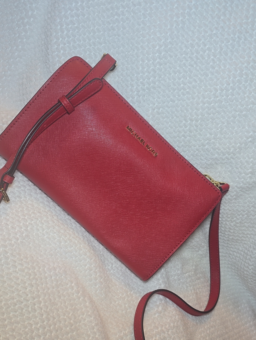 Michael Kors Red Saffiano Leather Crossbody Wristlet